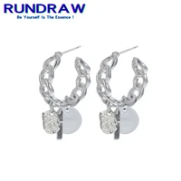 rundraw fashion silver color ring buckle tag pendant womens earrings for wedding gift party earrings
