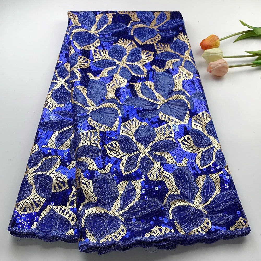 

Sinya Royal Blue Sequence African French Net Lace Fabric 2022 High Quality Mesh Tulle Lace Material With Sequins For Women Dress