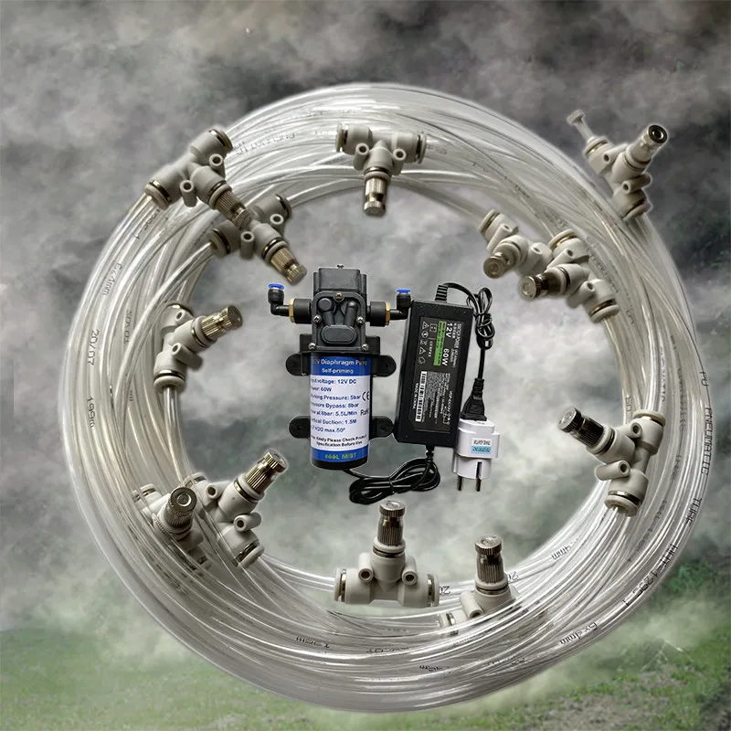 H01 Mist Cooling System Good Quality 6M - 18M 12V Diaphragm Pump Sprayer Watering Kits Slip Lock 6mm Fog Nozzles Gardening Spray