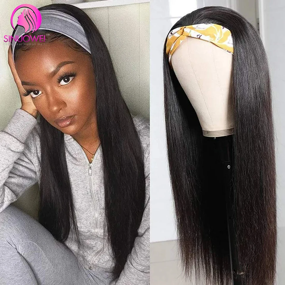 Sinuowei Straight Highlight Headband Human Hair Wigs For Women Peruvian Grip Scarf 150% No Glue | Шиньоны и парики