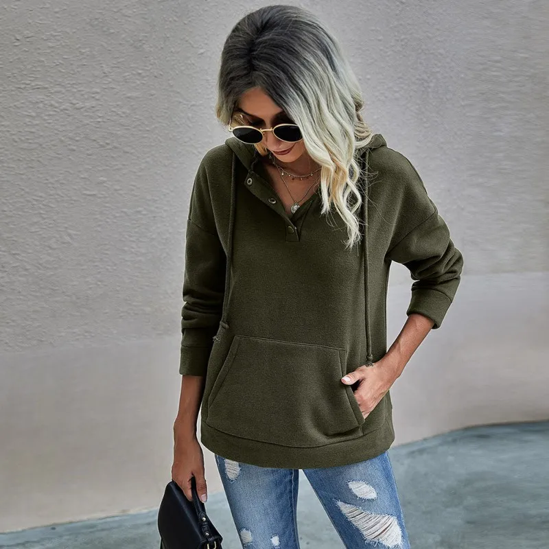 

Solid Spring Autumn Women Cotton Hoodie Sweatshirts Winter European And American Women's Fashion Solid Color Women Tops
