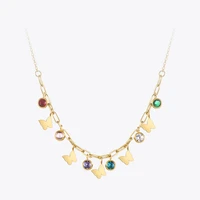 enfashion stainless steel necklace gold color colorful gem charm pendant necklaces fashion jewelry collares para mujer p223285