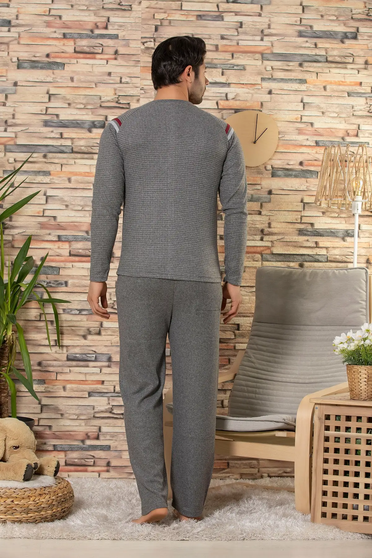 Мужской Хлопковый Пижамный костюм с длинными рукавами и рисунком клубники |