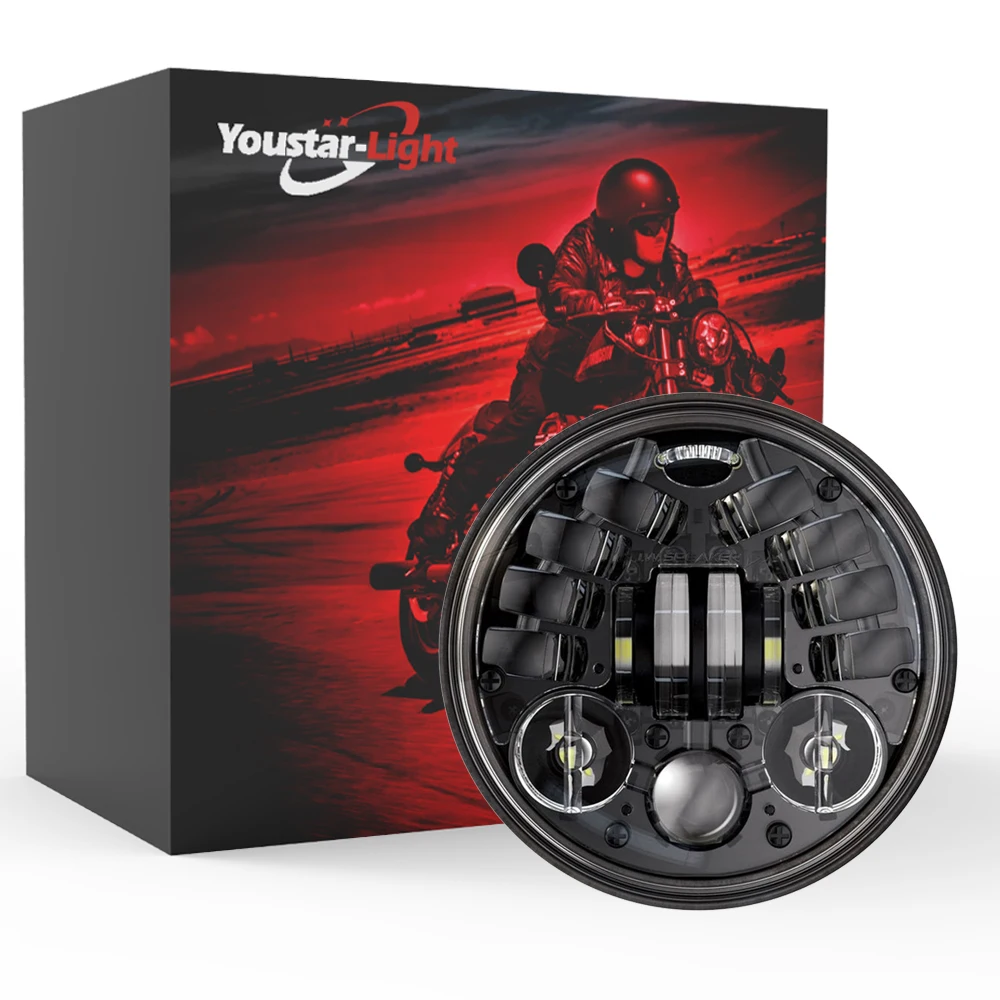 

YOUSTAR 50W 5.75" Round LED Projection Headlight For Motorcycles XL883 Black DOT Approved