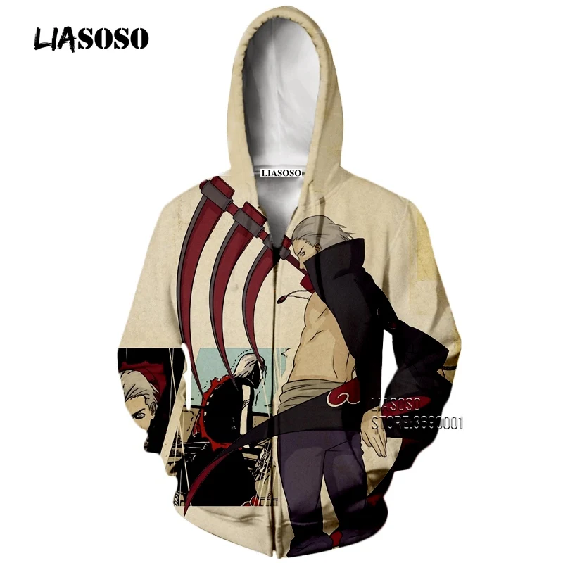 LIASOSO 3D принт унисекс аниме Наруто Akatsuki Учиха Итачи Саске толстовки с капюшоном толстовки Повседневная куртка на молнии X2651