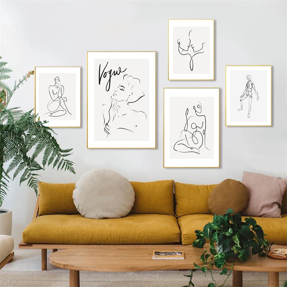 

Fashion Woman One Line Drawing Art Canvas Painting Abstract Female Nude Poster Woman Body Minimalist Print Nordic for Home Decor