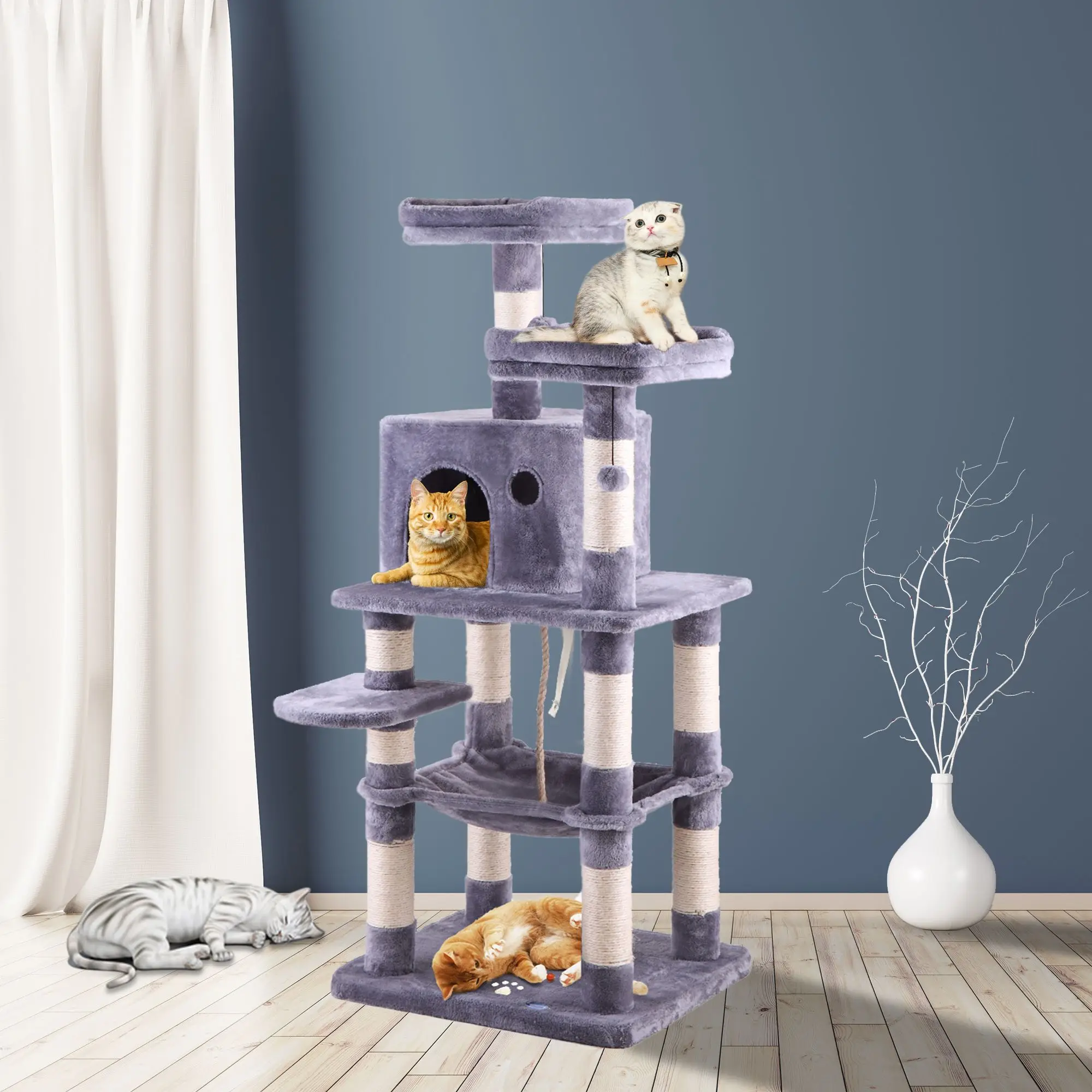 

Pet Cat Tree House Condo Perch Playground Stable Furniture for Kitten Multi-Level Play Tower for Large Cats Cozy Nest Solid Wood