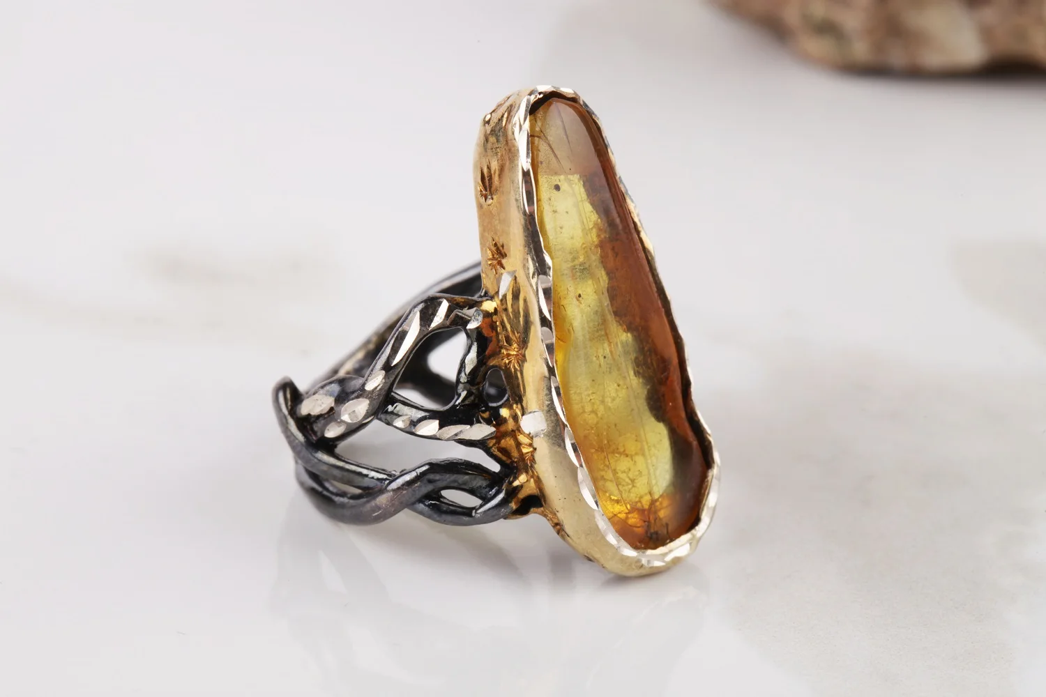 

UM US JEWELRY Amber Natural Gemstone 925 Sterling Silver Women 'S Ring