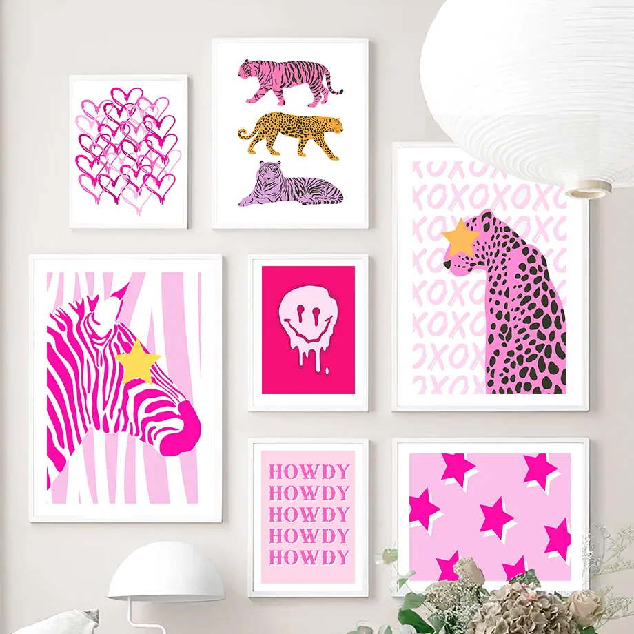 

Pink Leopard Cheetah Zebra Balloon Dog Wall Art Canvas Painting Nordic Heart Howdy Posters And Prints Pictures Living Room Decor