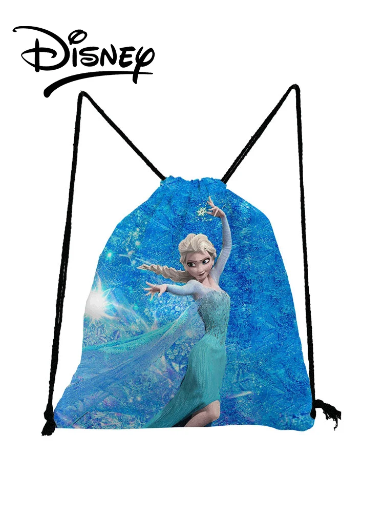 

Disney Frozen Backpack Elsa Cartoon Girl Printed Drawstring Bags Child Mini School Bag Blue Eco Shoe Pocket Storage Bag Foldable