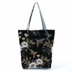 Красивые черные сумки с принтом птиц и цветов, Наплечная Сумка, модная женская Экологически чистая сумка для покупок, вместительная пляжная сумка