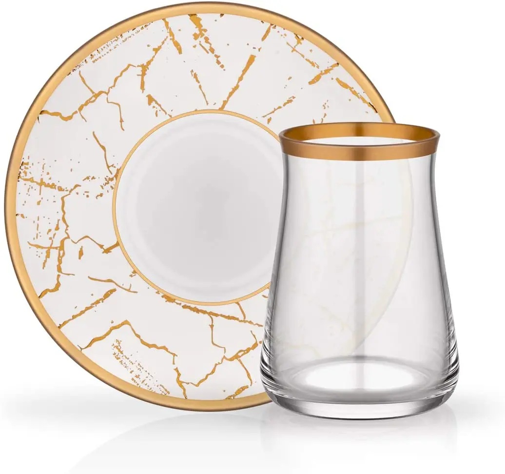 

Glore Trendmuud Teacup and Saucer Set Tarabya | White Marble | For 6 People