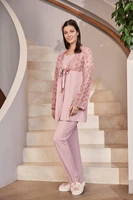 womens pregnant postpartum pajamas set rose tulle short dressing gown cotton 3 piece set
