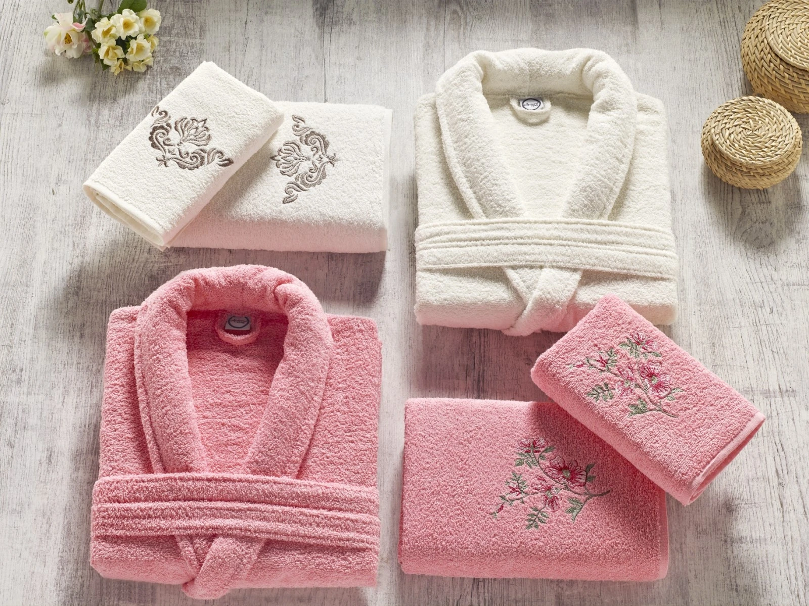 Four Seasons Cotton Family Bathrobe Set 6 Piece Men Bathrobe Women Bathrobe Dressing Gown Pajamas High Water Absorbent