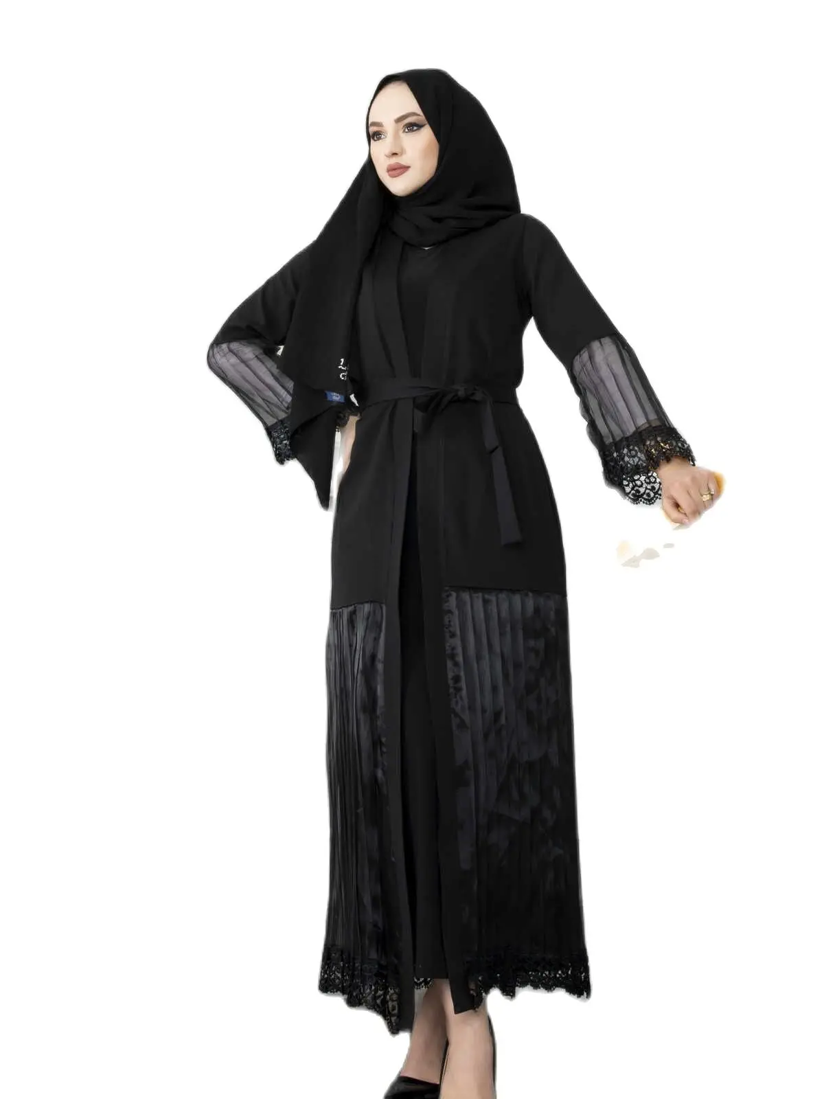 2022 Новое 4-сезонное черное кружево Abaya Подробное платье Dabil Hijab Dubai Ramadan Kaftan Turkey Store Длинное роскошное мусульманское исламское платье для женщи...