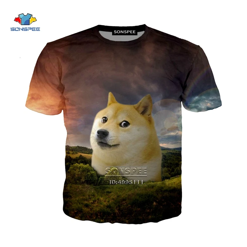 SONSPEE 3D принт Для мужчин Для женщин забавные Собаки Уход за кожей лица shiba Inu Doge Повседневное с О-образным вырезом Harajuku футболка Летняя футболка Молодежные Топы A810