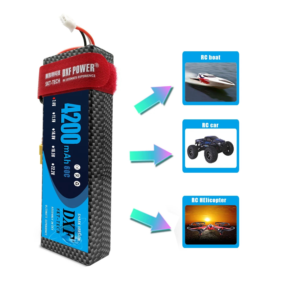 Аккумулятор литий-полимерный DXF POWER 4200mAh Lipo 2S 7.4V 60C 120C в жестком корпусе для RC автомобилей, лодок, дронов, роботов, грузовиков FPV.