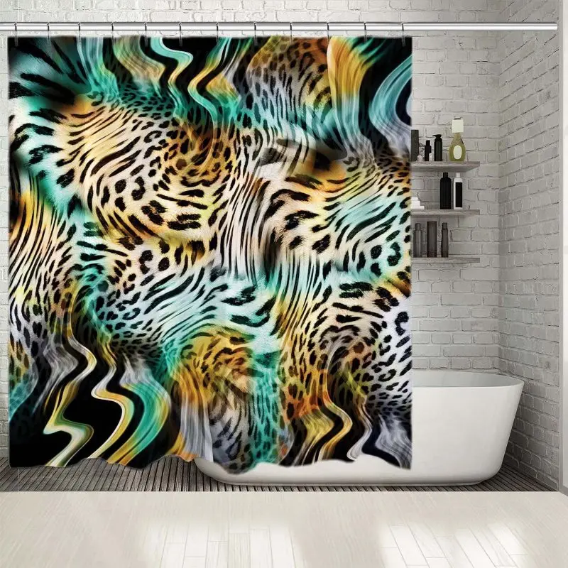 

Shower Curtain Leopard Animal Print on Dark Background Stylish Decorative Artwork Printed Black Yellow White