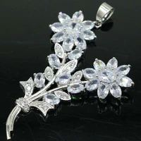59x43mm long big flowers created white bright cubic zircon women wedding silver pendant