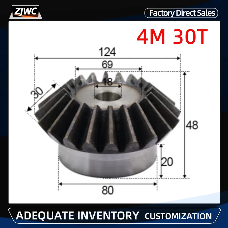 

1pc Bevel Gear 4M 30T 4 Mod 30 Teeth process Hole 18mm 90 Degree Drive Commutation Steel Gears with Screw