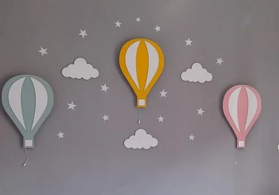 Set of 3- Balloon Shaped Lamp Set Baby Bedside Night Light Nursery Wall Decor Montessori Furniture Colored Wall Light
