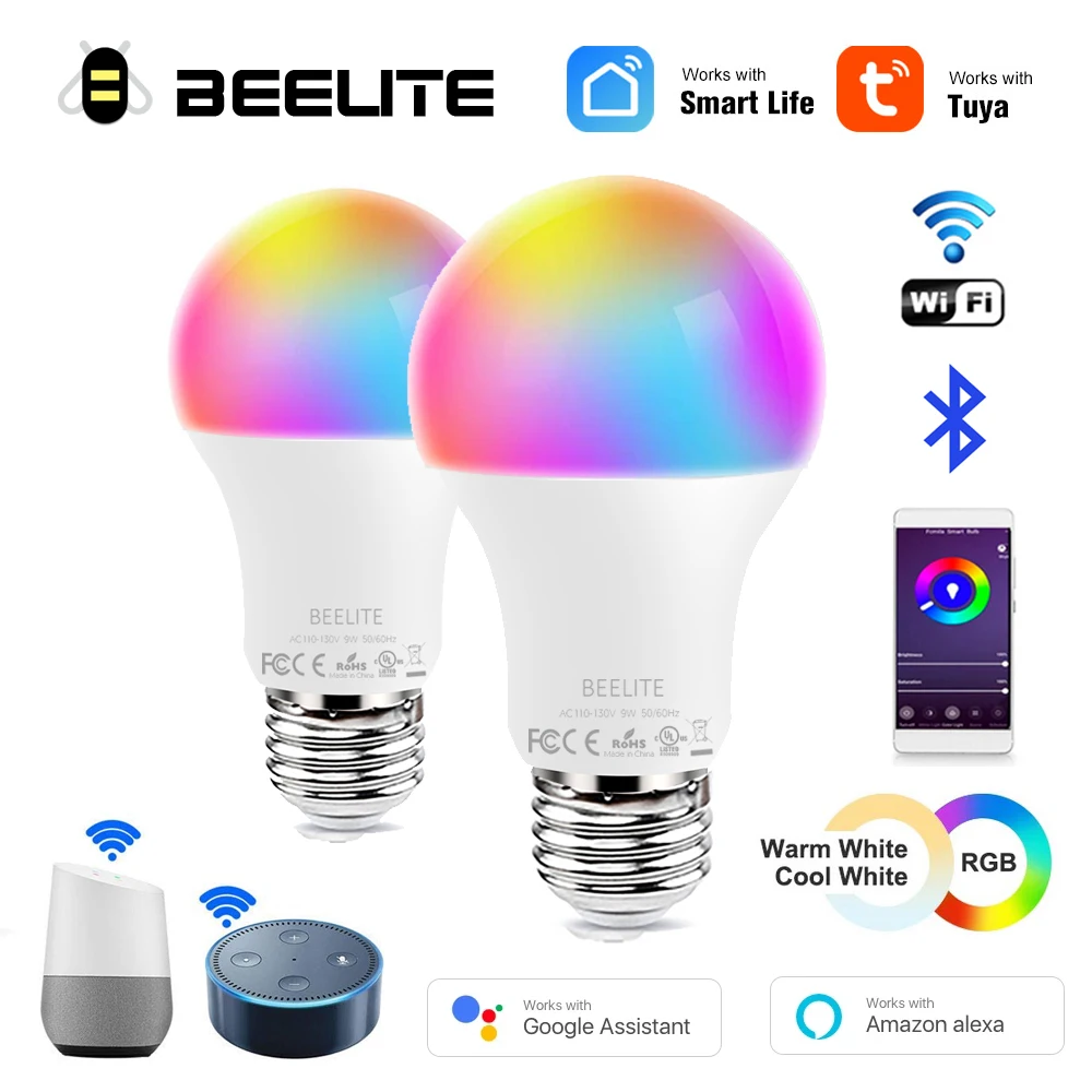 Beelite Wifi Smart Bulb RGB LED Light Dimmable Magic Color Lamp Voice Control Alexa Google Assistant 9W E27 B22 110V 220V | Электроника