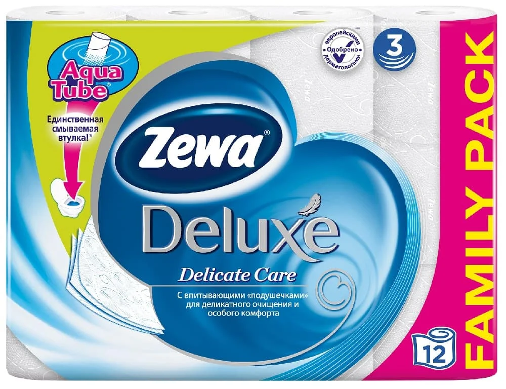 Туалетная бумага ZEWA DELUXE белая 3 слоя 12 рулонов | Красота и здоровье
