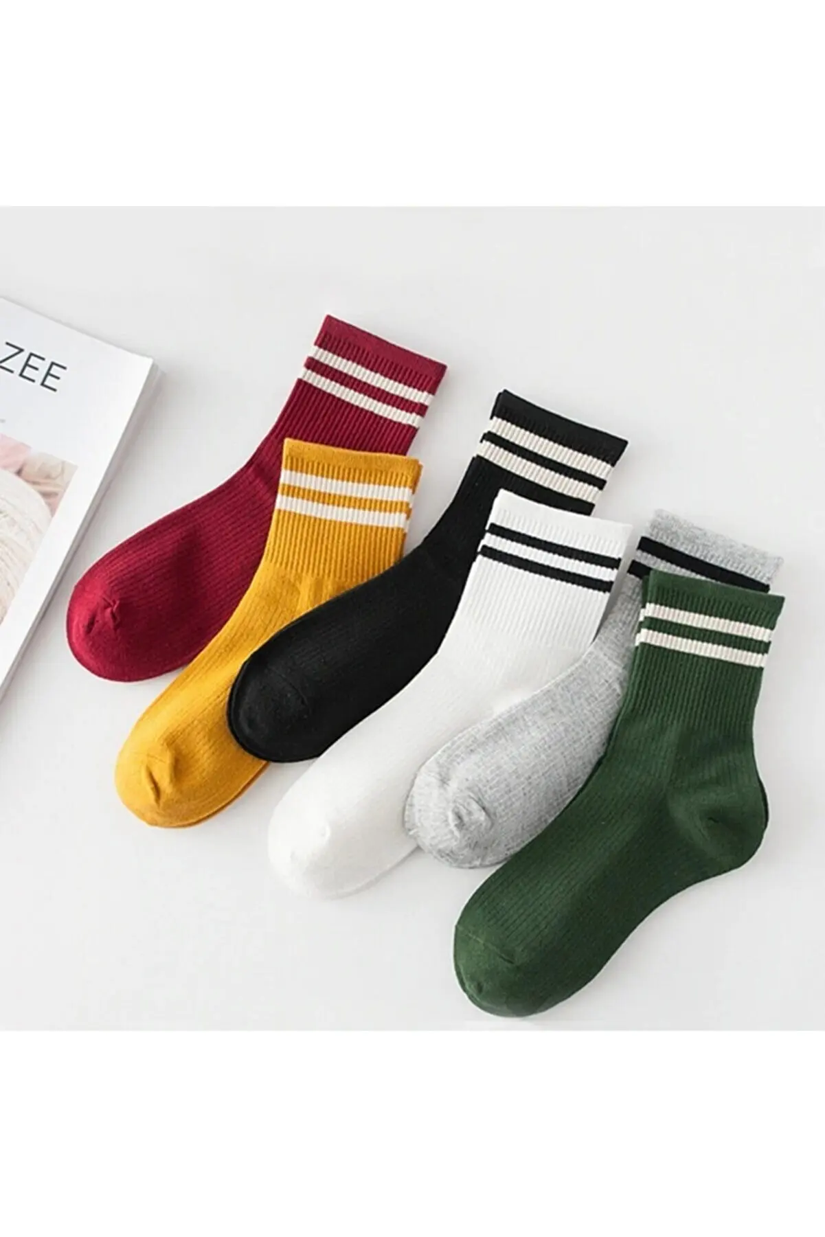 Unisex Colored 6 Pcs Striped Tennis Socks