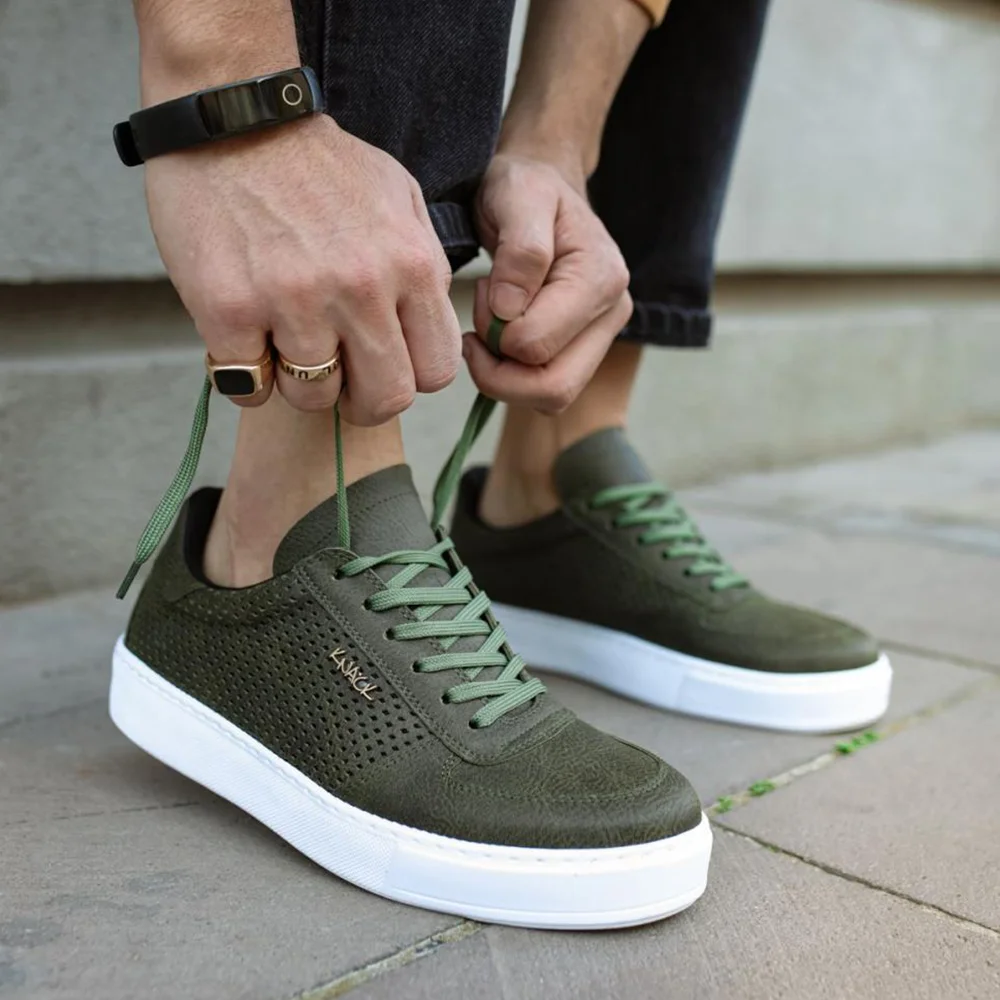 

Knack Men Sneakers Khaki Color Artificial Leather Lace Up Closure Spring Casual Shoes Vulcanized Green Anime Shoes Sneaker Platform Shoes Summer Shoes Work Shoes Designer Sneakers Summer Shoes Men Luxury Brand 011