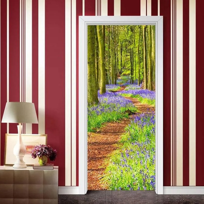 Лидер продаж настенная дверь лес цветок путь оптовые продажи дверная наклейка