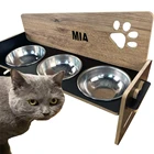 Персонализированная Двухуровневая деревянная кормушка для кошек и собак из нержавеющей стали, кормушка для домашних животных, Бесплатная эргономичная кормушка для кошки кормушка для кошек миска для кошки