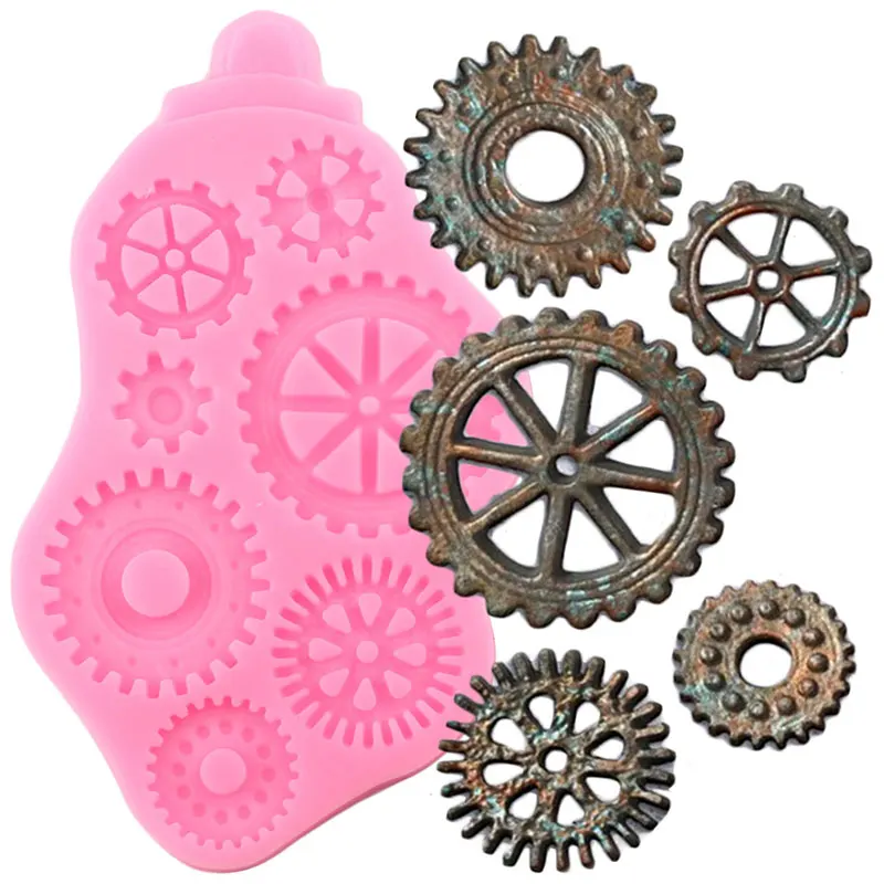 

Distressed Cogs Silicone Mold Cake Decorating Tools Chocolate Gumpaste Moulds Cupcake Topper Molds Cake Border Fondant Mould
