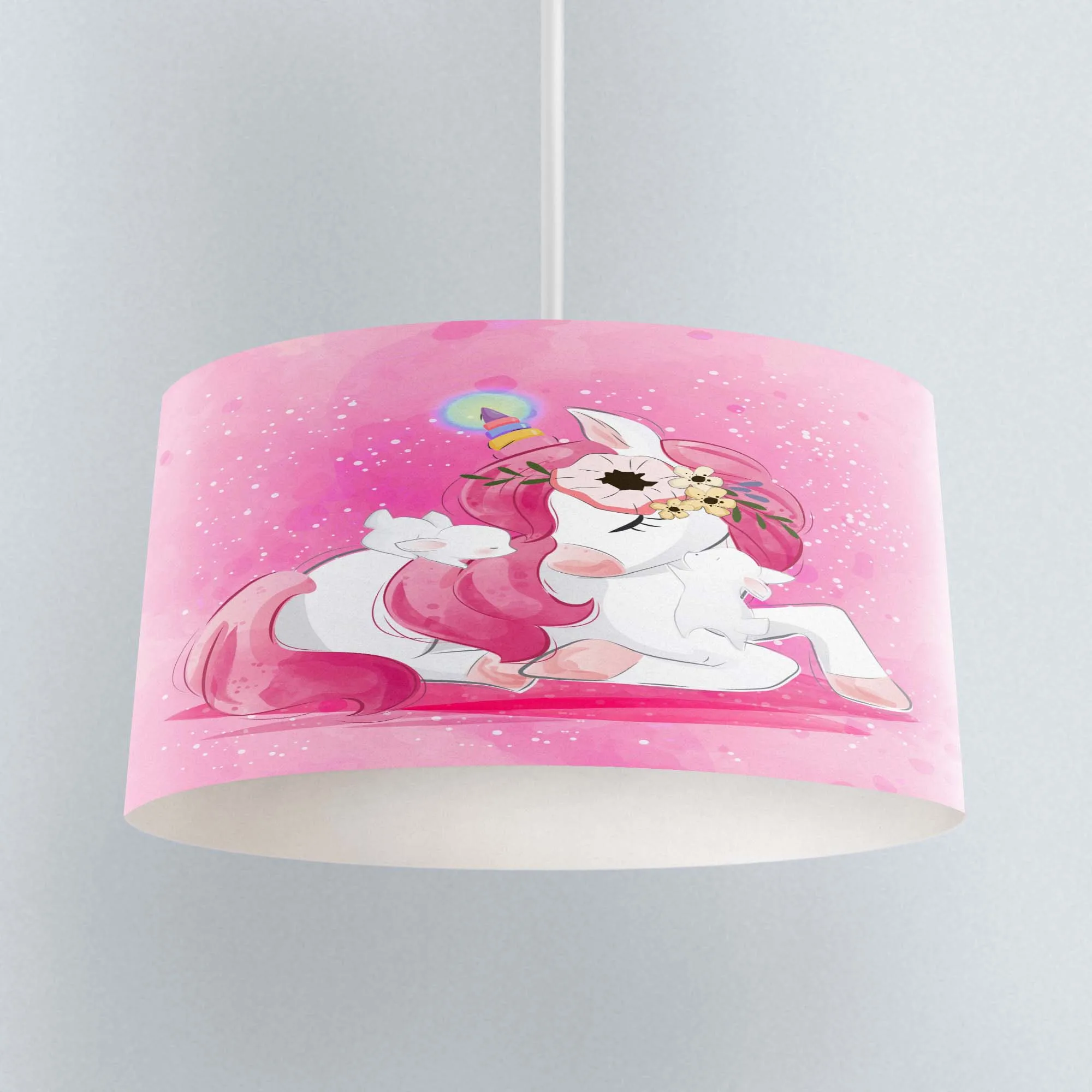 Еще Розовый Единорог Лошадь принт для девочек ткань дети люстра лампа барабан