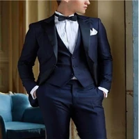 2022 tailor made navy blue italian wedding tuxedos for man slim fit groom wear 3 pieces suits blazer set jacket vestpants