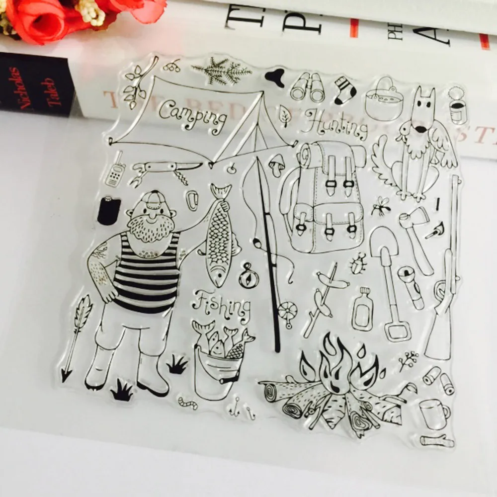 1 шт. мужской кемпинговый элемент узор прозрачный силиконовый штамп Детский
