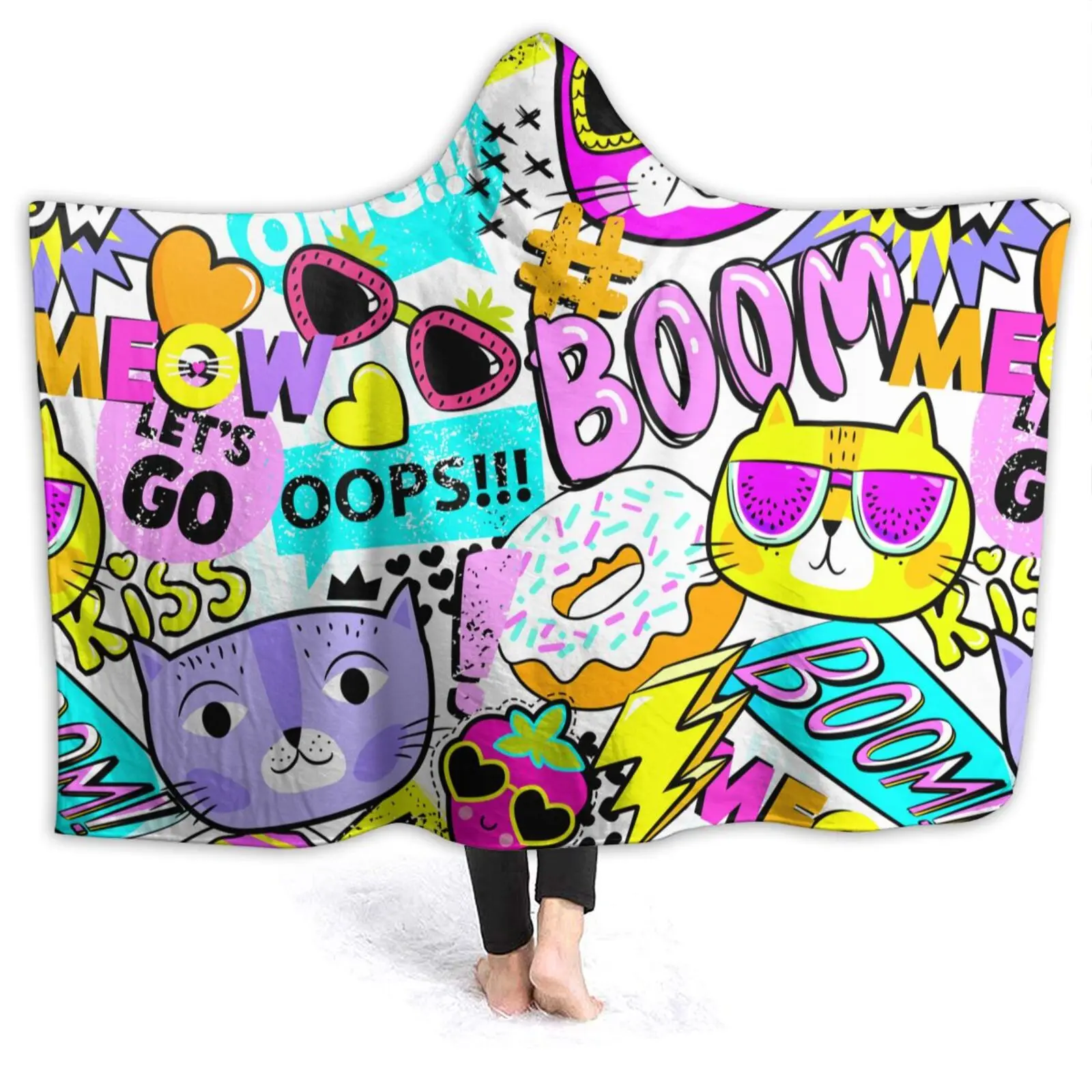 

Fancy Design Pattern Microfiber Hooded Blanket Sherpa Fleece Cartoon Wearable Cat Paw Thick Throw Blanket On Sofa Dropship