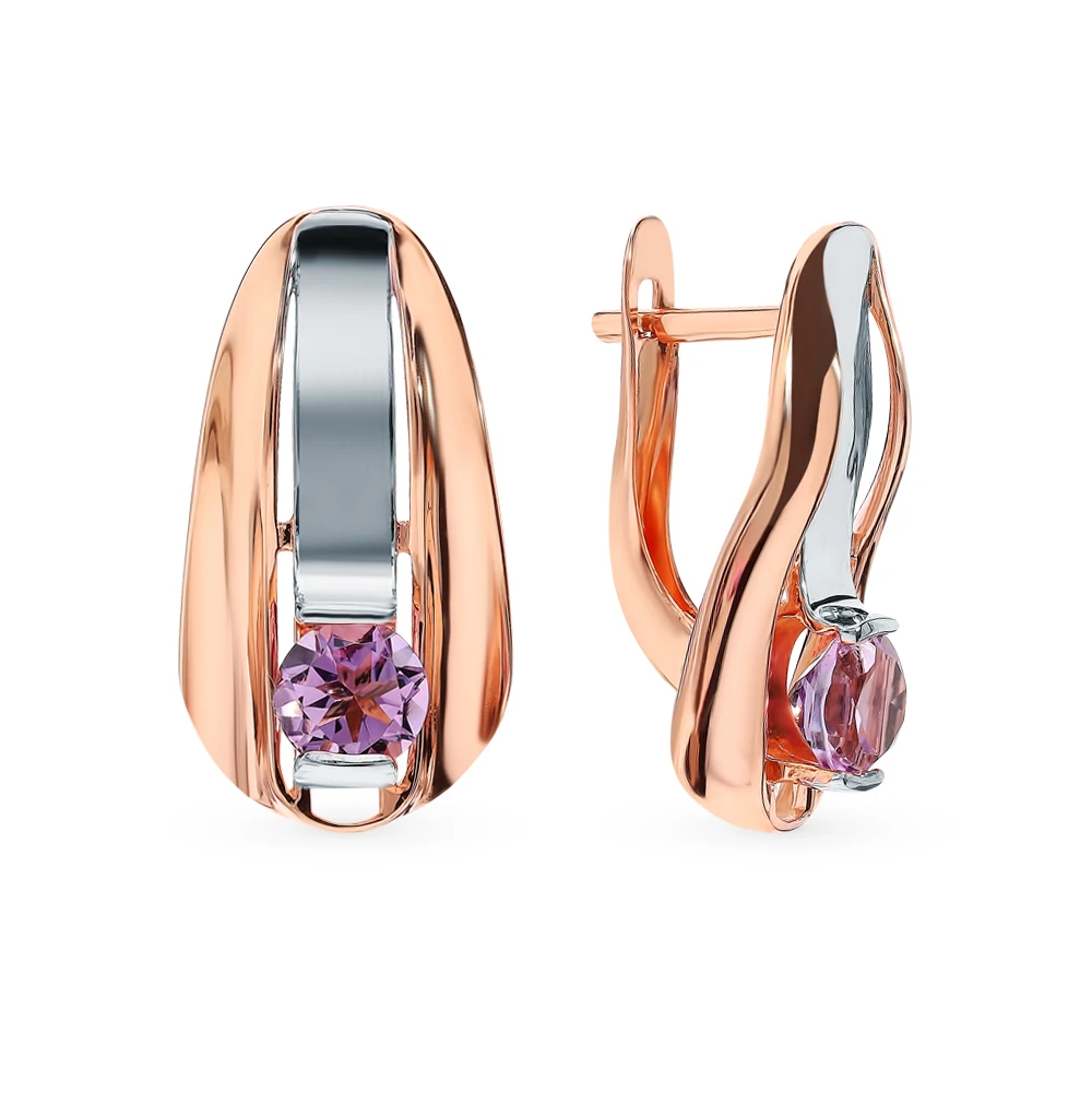 Золотые серьги с аметистом SUNLIGHT проба 585 | Украшения и аксессуары