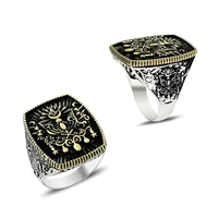 925 silver traditional ottoman flag printed men rings