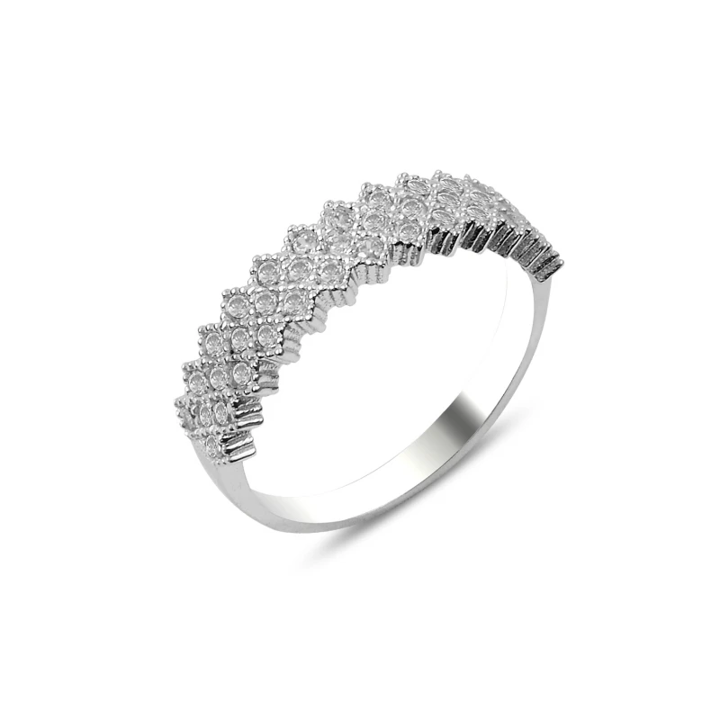 

Silver 925 Sterling 3 Row Zircon Cubic Zirconia Half Round Ring