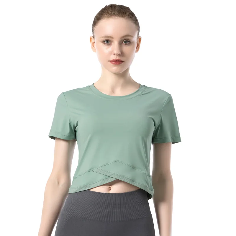 

Yoga top solid color ice silk touch running quick-drying fitness suit short sleeves