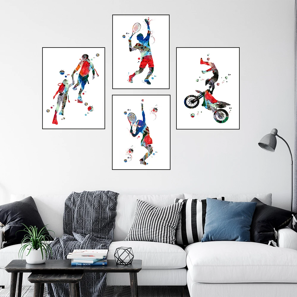 

Mountain Bike Freestyle Jump Art Prints Baseball Sports Canvas Painting Watercolor Simple Wall Painting Living Room Home Decor