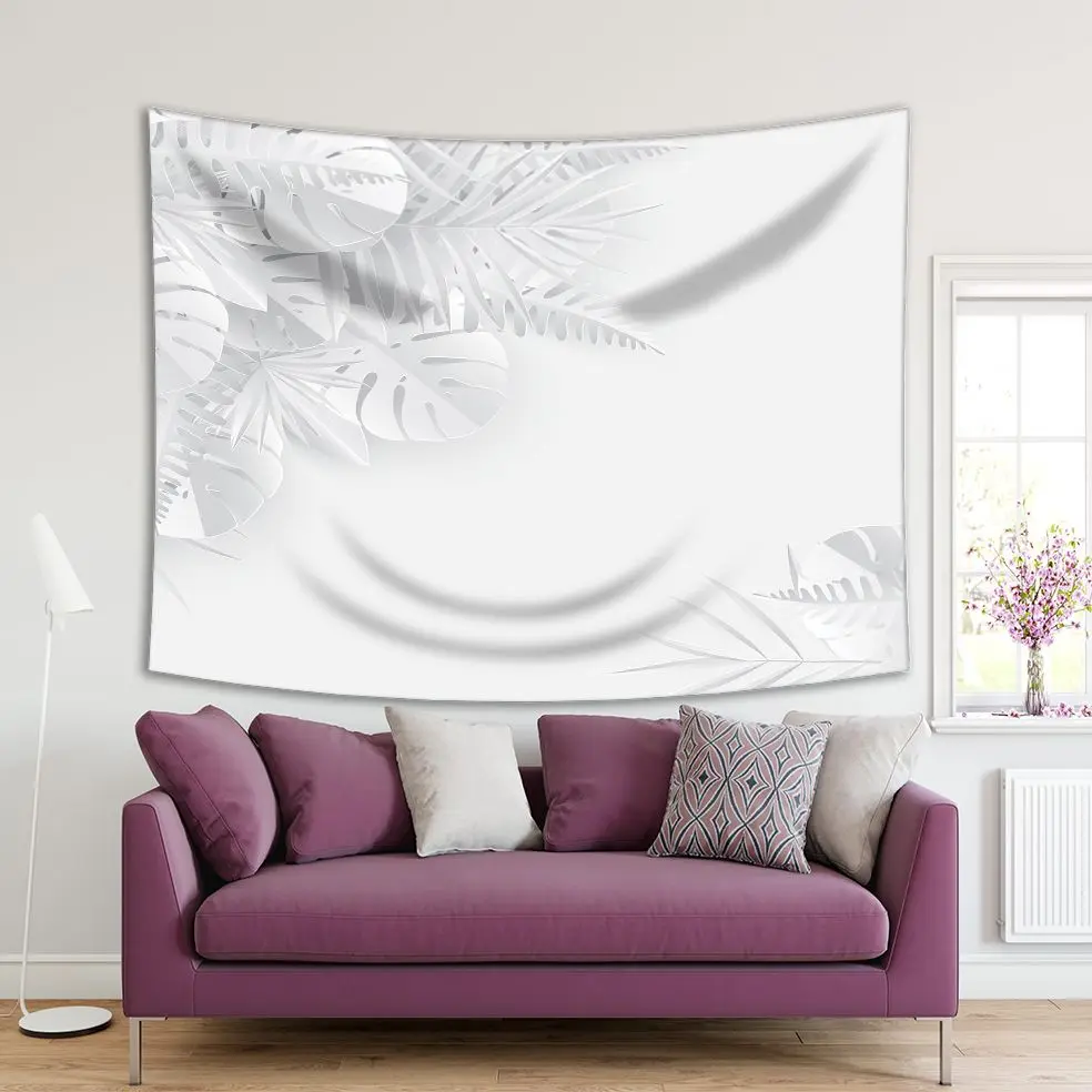 

Tapestry Palm Monstera Tropical Leaves Origami Exotic Hawaiian Jungle Summertime Monochromic Art White
