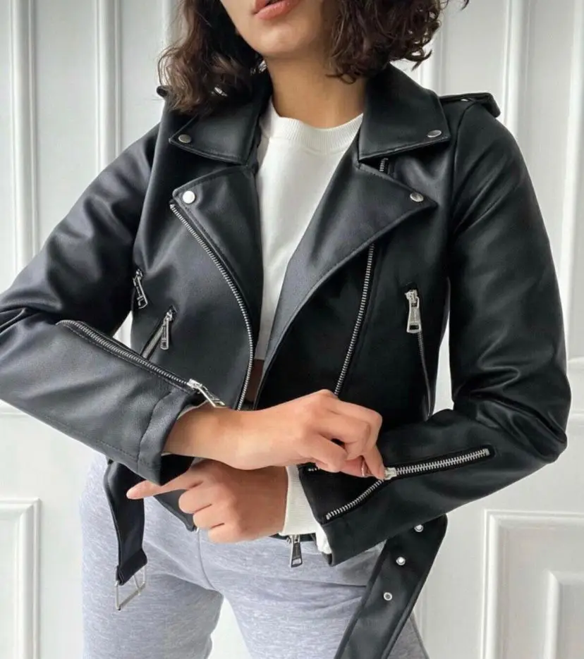 

WOMEN'S BELT DETAILED LEATHER JACKET