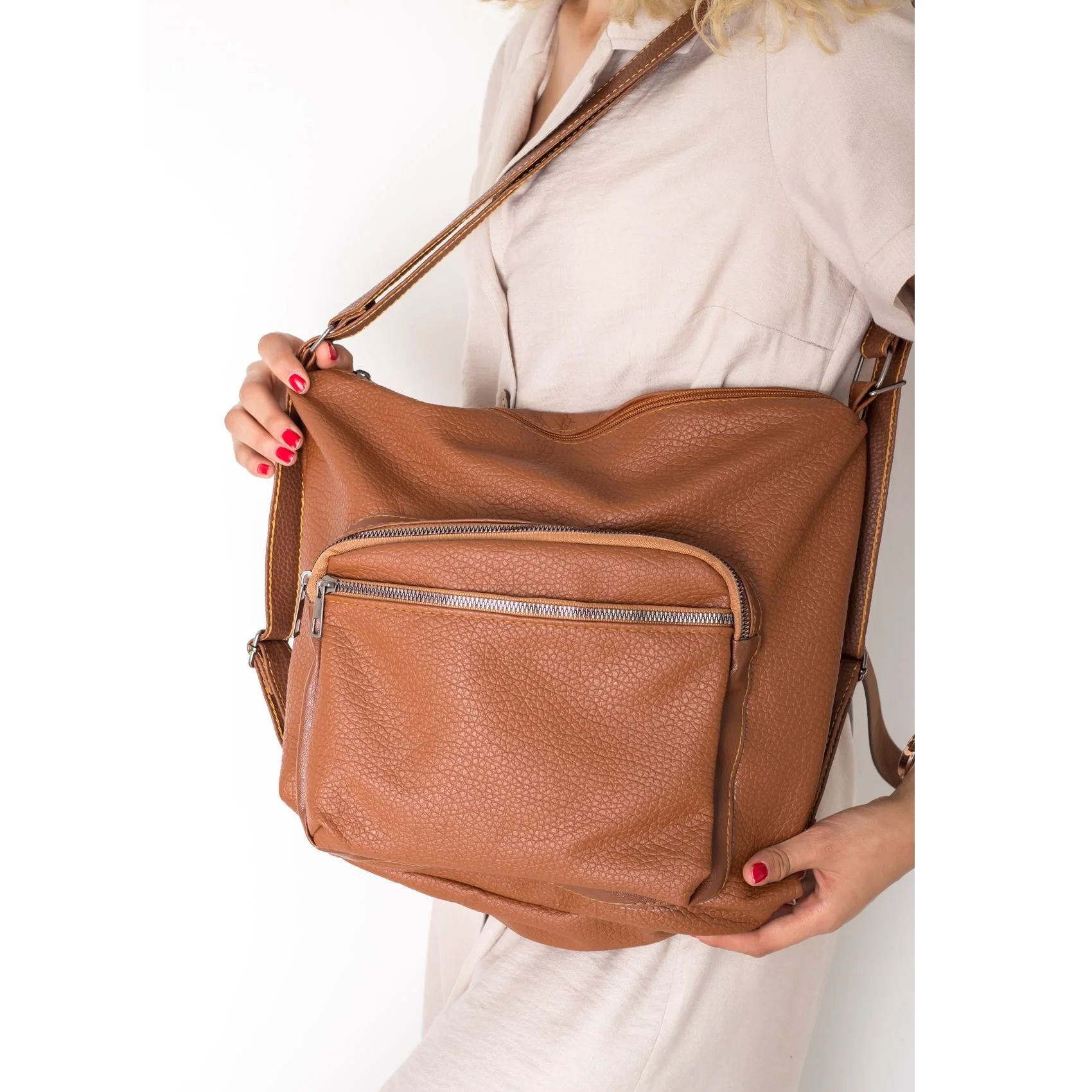 

Tan Color PU Leather New Season Quality Women Lady Female Fashion Stylish Zippered Casual Shoulder Bag