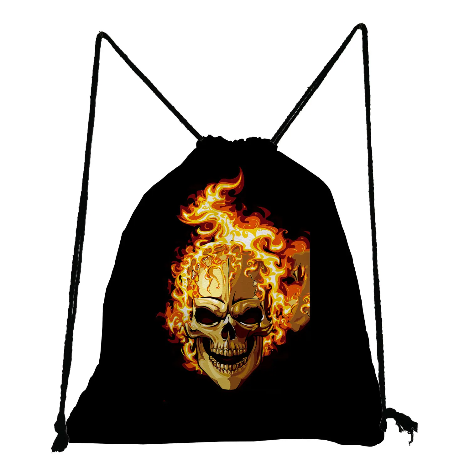 

Halloween Candy Bags Skull Printed Black Backpack Bag New Unisex Drawstring Bags Fashion Storage Bags Travel Portable Shoes Bag