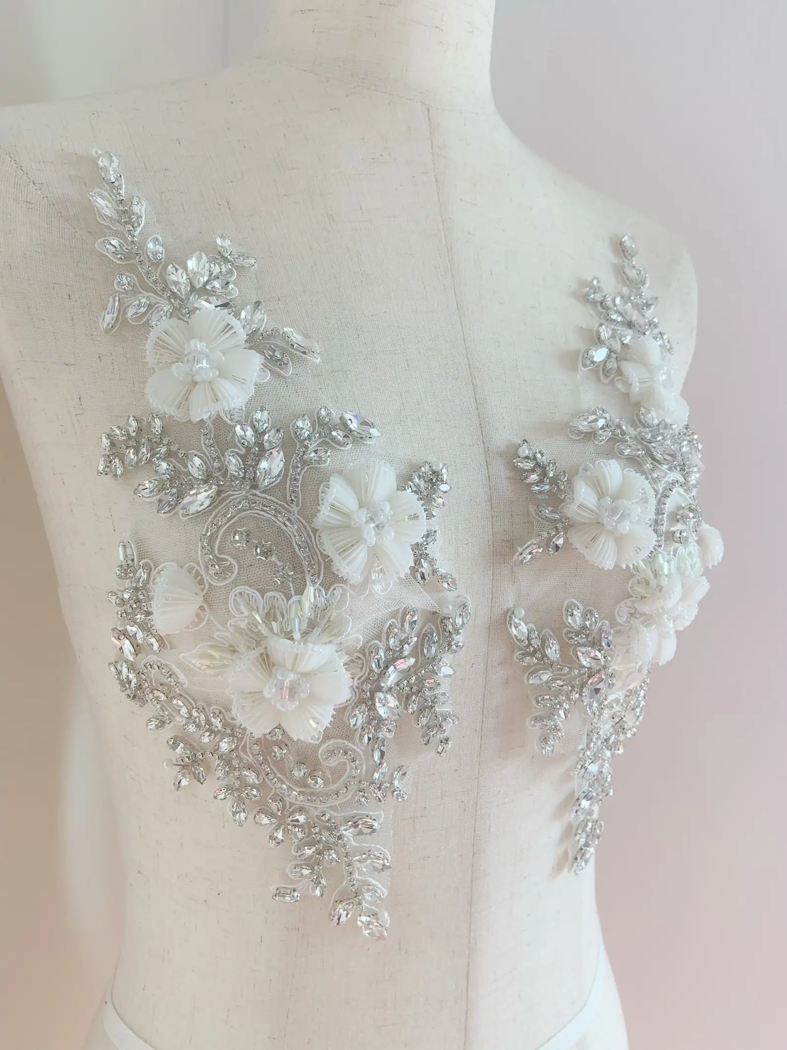 

Handcrafted Rhinestone Applique With 3d Florals, Elegant 3d Flowers Rhinestone Bodice Patch For Couture, Bridal Dress,