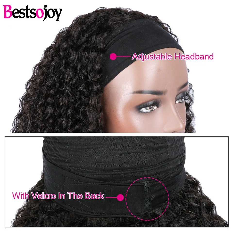 Bestsojoy Kinky Curly Human Hair Wig With Headband Brazilian Human Hair Wigs Full Machine Made Wigs For Black Women Glueless enlarge