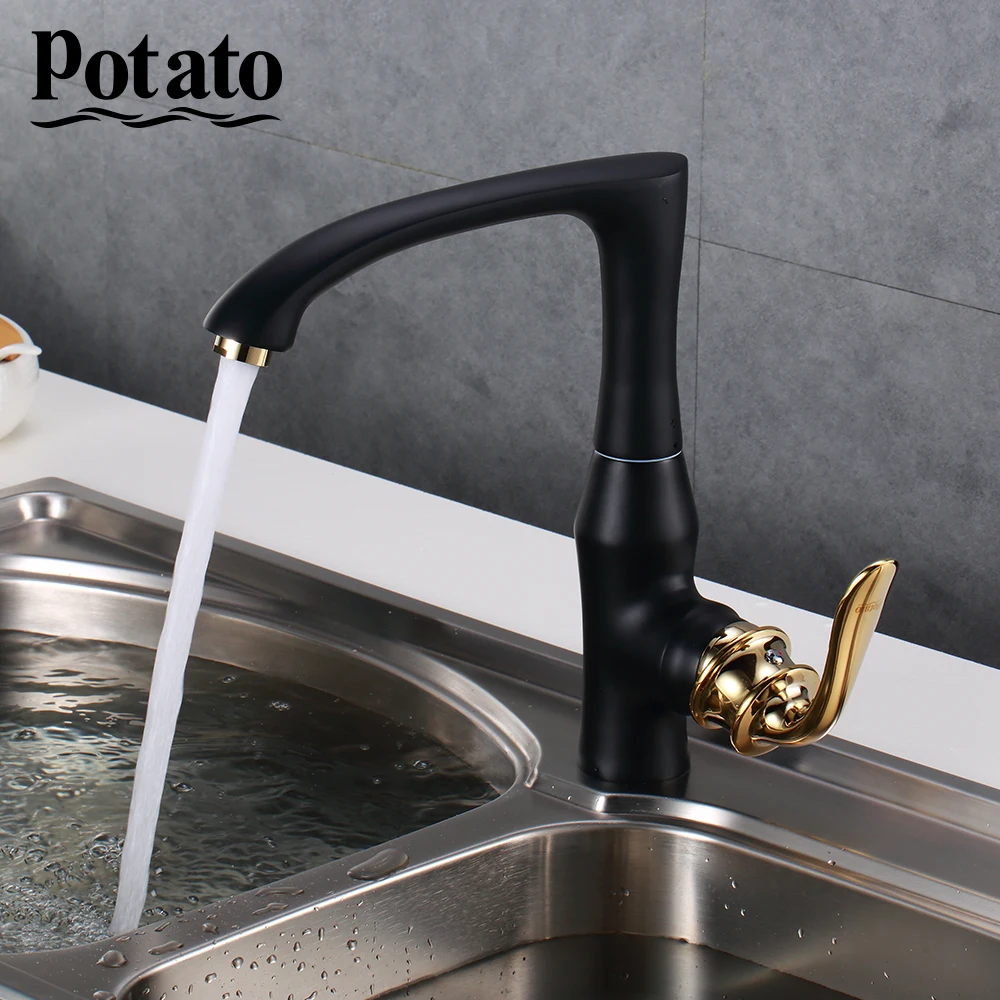 Potato Смеситель для кухни холодный и горячий черный хромированный кухонный кран