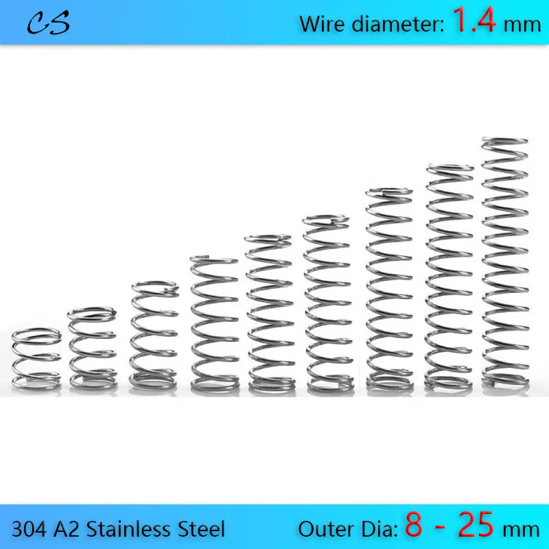 

5Pcs 1.4mm Compression Spring 304 A2 Stainless Springs Wire Dia 1.4mm Outer Dia 8 9 10 11 12 13 14 15 - 25mm Length 10 - 50mm