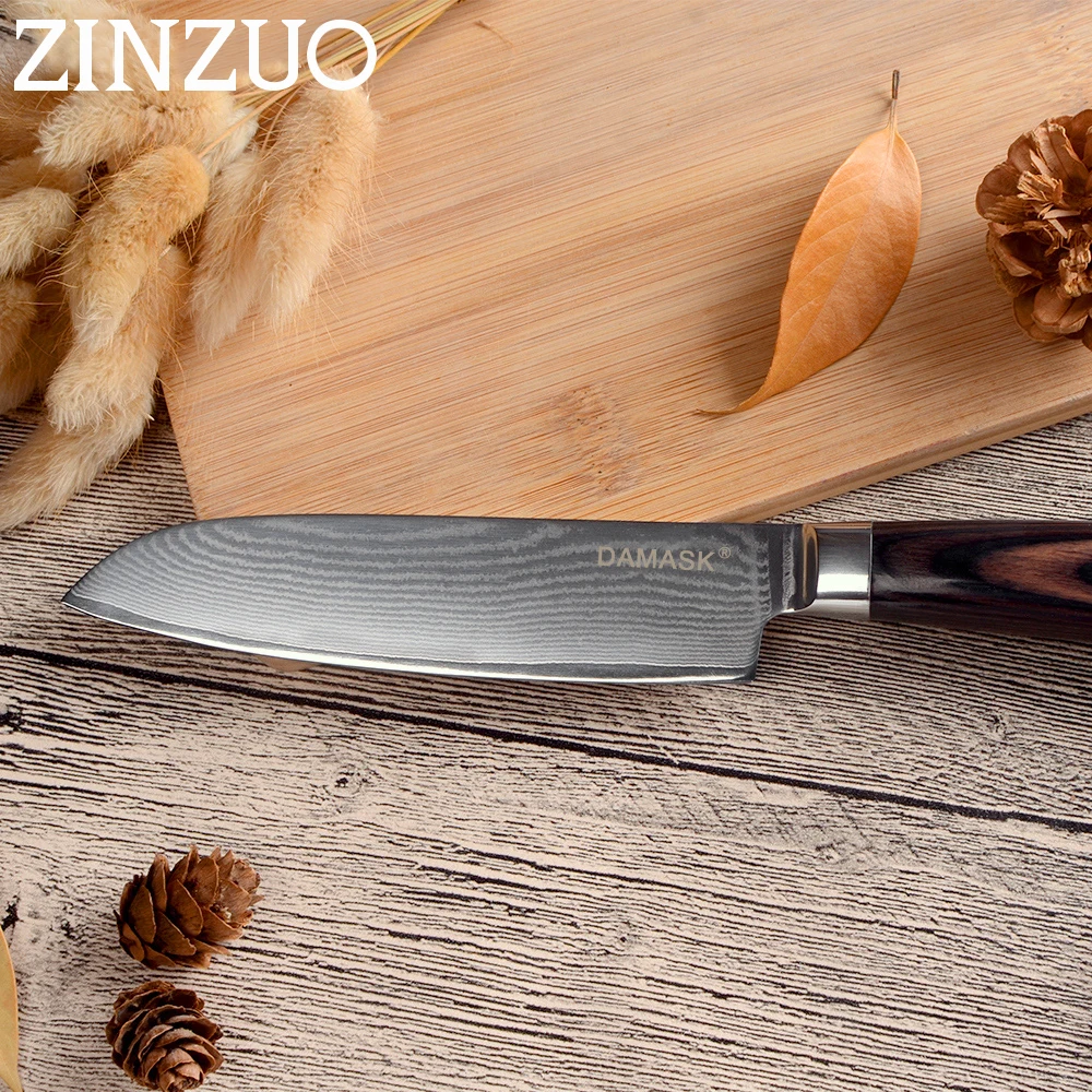 ZINZUO 6 шт. набор нож для нарезки шеф повара Santoku утилита дамасский супер острое